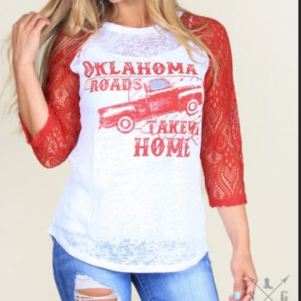 Red and White Oklahoma Lace Shirt